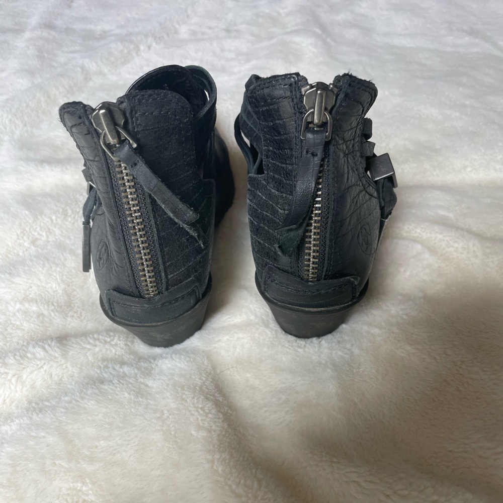 Women's Black Cutout Leather Ankle Boots with Buckle - Picture 3 of 6